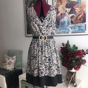 H&M nude/black fit flare skater wrap dress size 6